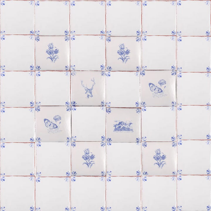 backsplash-tile-mixed-3 blue and white kitchen tile ideas vintage style