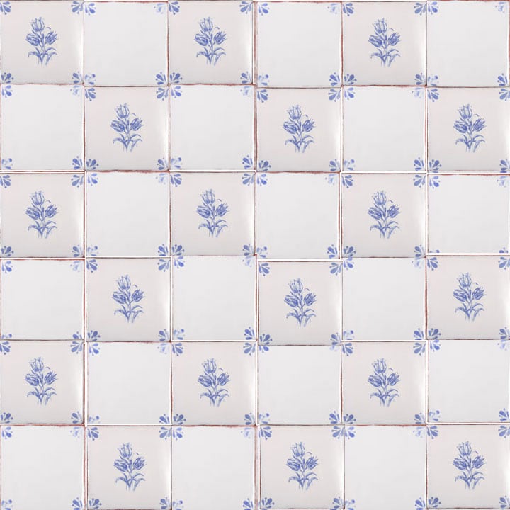 backsplash-tile-tulips-2 blue and white kitchen tile ideas