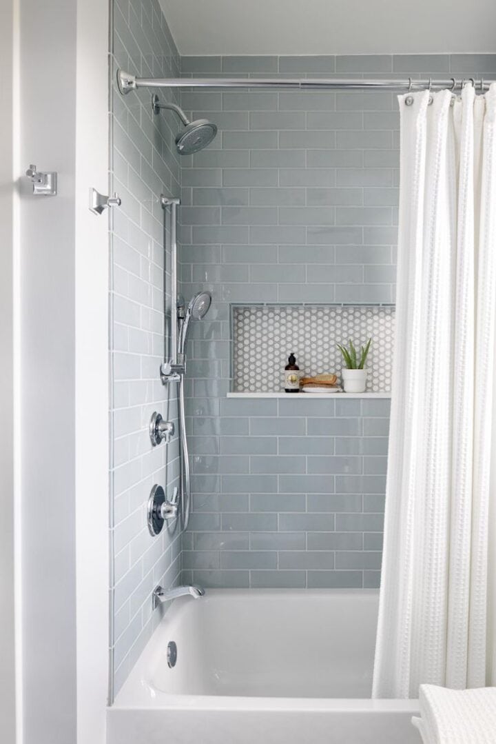 gray subway tile in shower - bathtub shower combo tile ideas