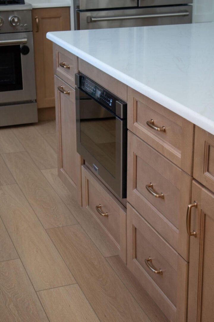 kitchen-island-with-microwave-drawer-720x1080-1 kitchen island with microwave drawer - white and brown kitchen cabinets ideas