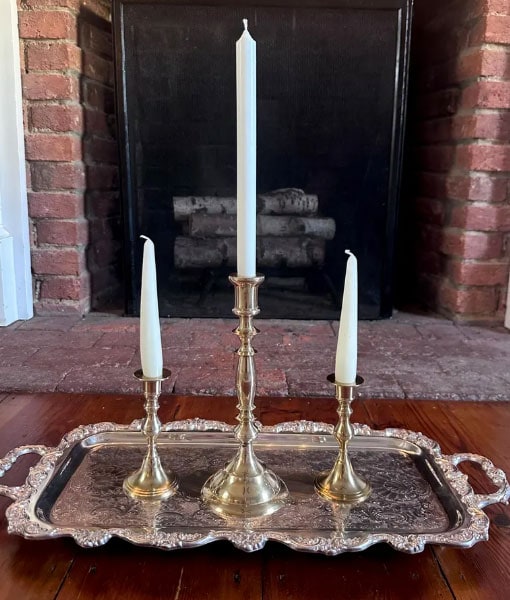 set of 3 brass candlestick holders for under 30