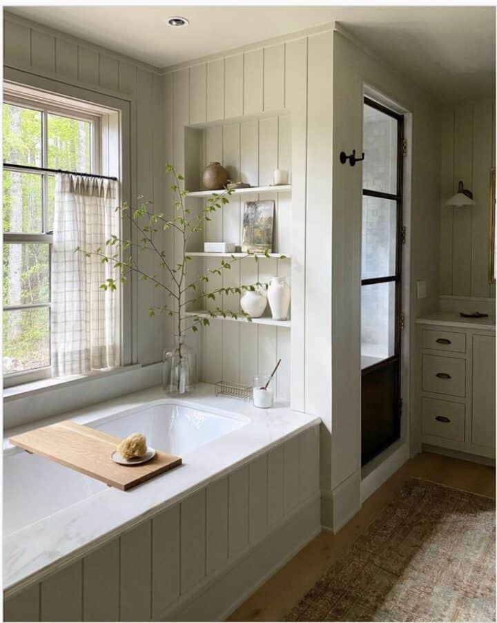 wood panels bathtub surround