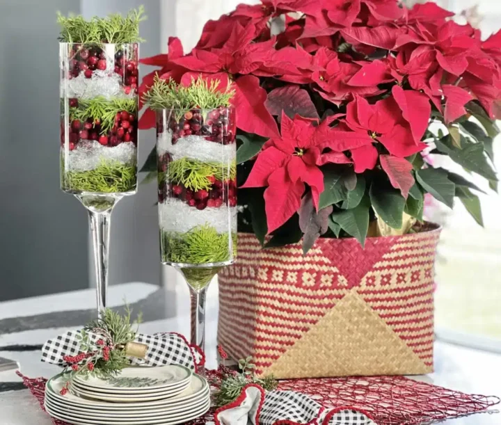 cranberry and evergreen table ideas for holiday