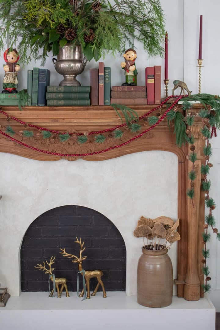 Christmas mantel with vintage decor