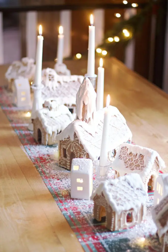 table centerpiece with gingerbread houses